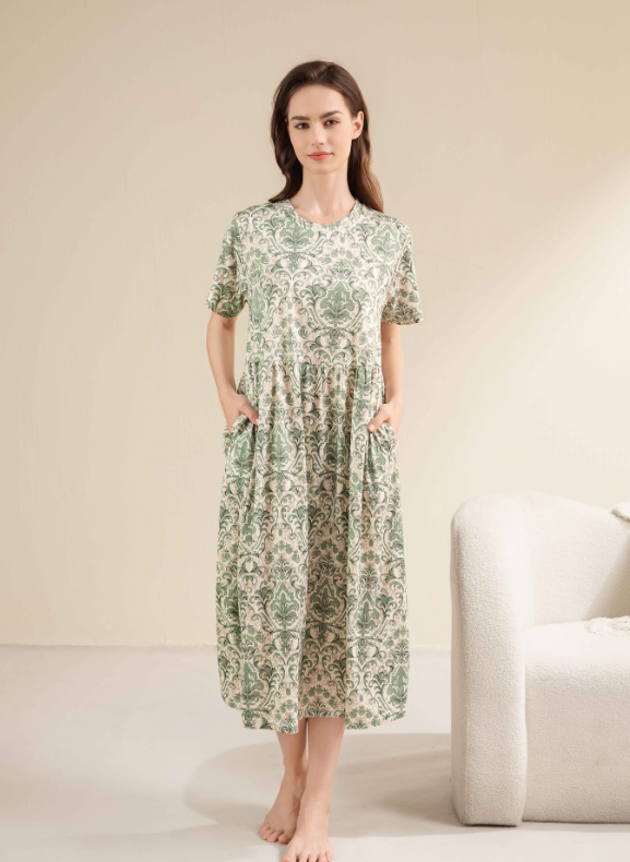 Botanical Secret Midi Short Sleeves Dress / Gaun Midi Lengan Pendek Botanical Secret S35-NE3078