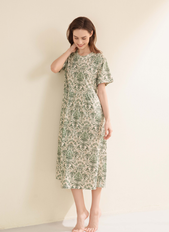 Botanical Secret Midi Short Sleeves Dress / Gaun Midi Lengan Pendek Botanical Secret S35-NE3078